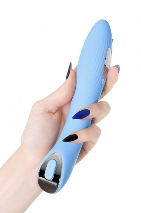 Голубой силиконовый вибратор с электростимуляцией TESLA G-POINT - 21 см. - ToyFa - купить с доставкой в Ангарске