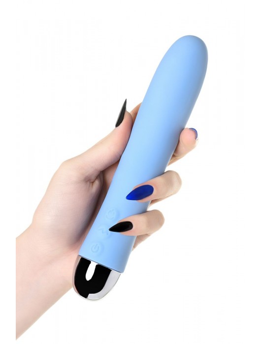 Голубой силиконовый вибратор с функцией нагрева и пульсирующими шариками FAHRENHEIT - 19 см. - ToyFa