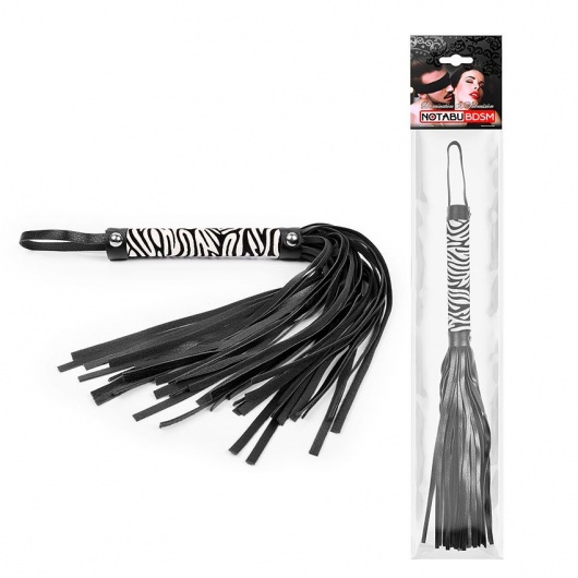 Черная многохвостовая плеть с круглой ручкой-зеброй - 39 см. - Notabu - купить с доставкой в Ангарске