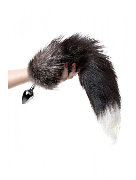 Серебристая металлическая анальная втулка с хвостом чернобурой лисы - размер S - ToyFa - купить с доставкой в Ангарске