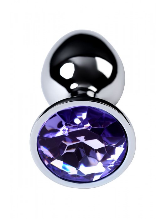 Серебристая конусовидная анальная пробка с фиолетовым кристаллом - 7 см. - ToyFa - купить с доставкой в Ангарске