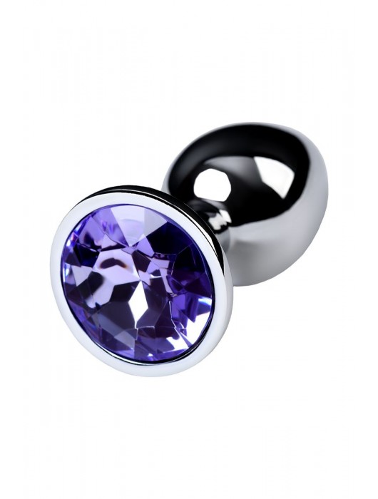 Серебристая конусовидная анальная пробка с фиолетовым кристаллом - 7 см. - ToyFa - купить с доставкой в Ангарске