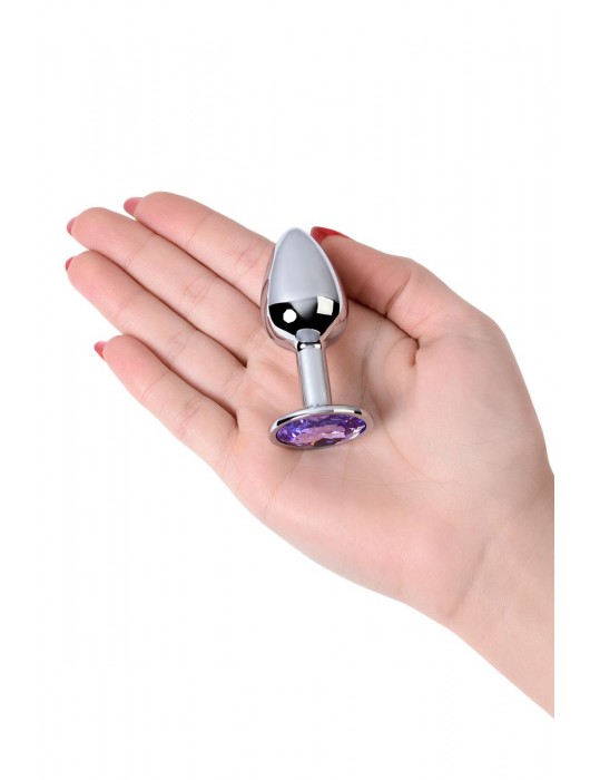 Серебристая конусовидная анальная пробка с фиолетовым кристаллом - 7 см. - ToyFa - купить с доставкой в Ангарске