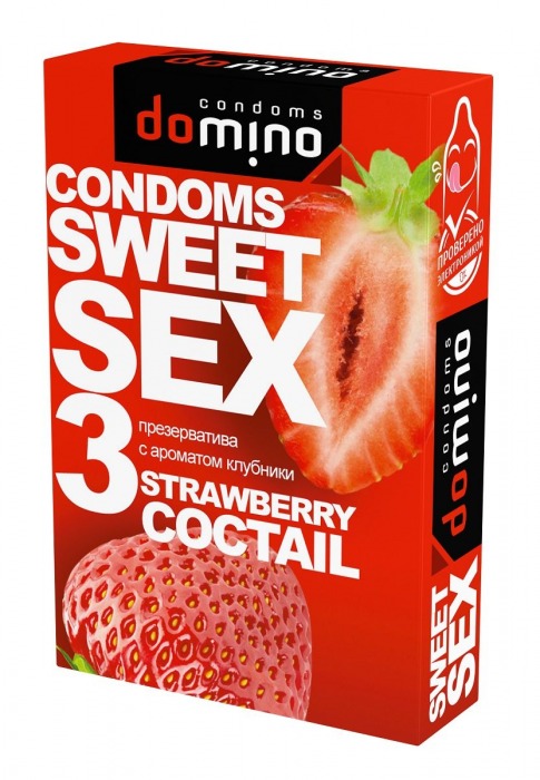 Презервативы для орального секса DOMINO Sweet Sex с ароматом клубничного коктейля  - 3 шт. - Domino - купить с доставкой в Ангарске