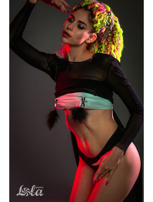 Зажимы на соски с черным пухом Euphoric - Lola Games - купить с доставкой в Ангарске