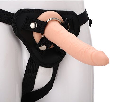 Телесный страпон на черных трусиках STRAP ON REAL DILDO - 20 см. - Dream Toys - купить с доставкой в Ангарске