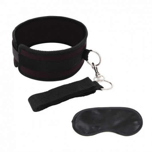 Черный ошейник с длинным поводком Collar and Leash Set - Lux Fetish - купить с доставкой в Ангарске