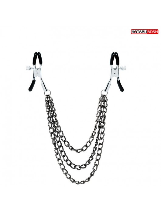 Оригинальные зажимы на соски с тройной короткой цепочкой - Notabu - купить с доставкой в Ангарске