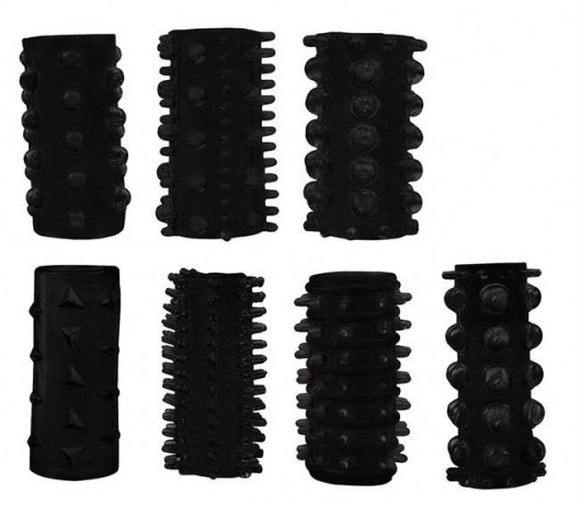 Набор из 7 черных насадок PENIS SLEEVES SET - Dream Toys - в Ангарске купить с доставкой