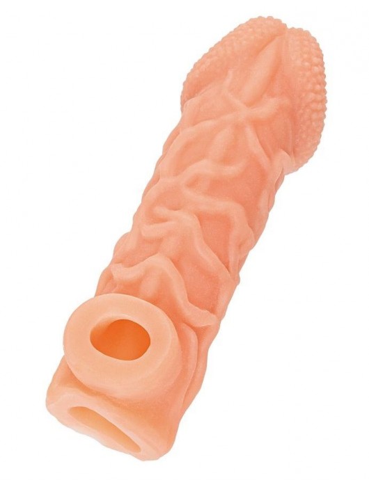 Телесная закрытая насадка с венками Cock Sleeve Size S - 13,8 см. - KOKOS - в Ангарске купить с доставкой