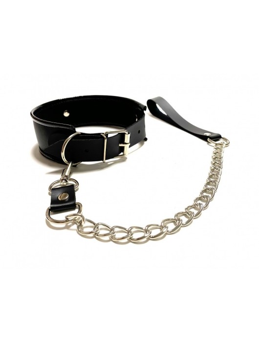 Черный ошейник с поводком из эко-кожи - БДСМ Арсенал - купить с доставкой в Ангарске