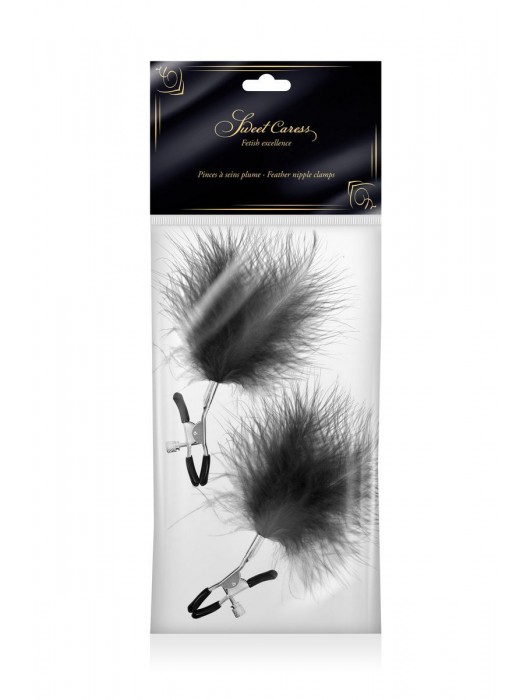 Зажимы на соски с черными пуховыми кисточками Sweet Caress Feather Nipple Clumps - Sweet Caress - купить с доставкой в Ангарске