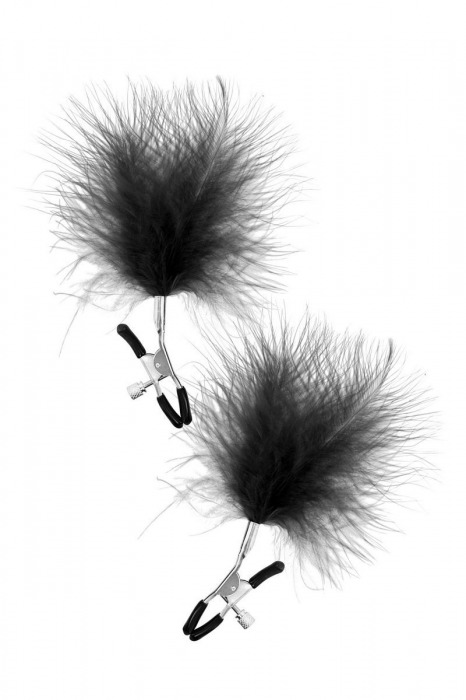Зажимы на соски с черными пуховыми кисточками Sweet Caress Feather Nipple Clumps - Sweet Caress - купить с доставкой в Ангарске