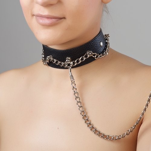 Чёрный ошейник из натуральной кожи - Sitabella - купить с доставкой в Ангарске