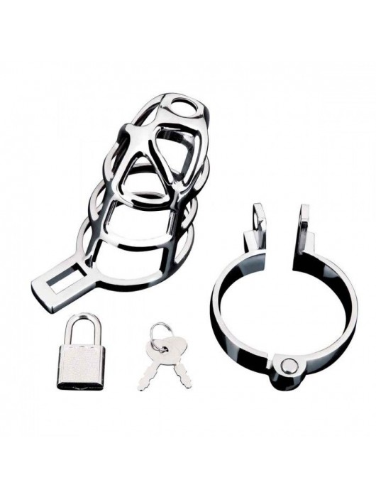 Серебристая металлическая клетка для члена с замком Enslave Cock Cage - BlueLine - купить с доставкой в Ангарске