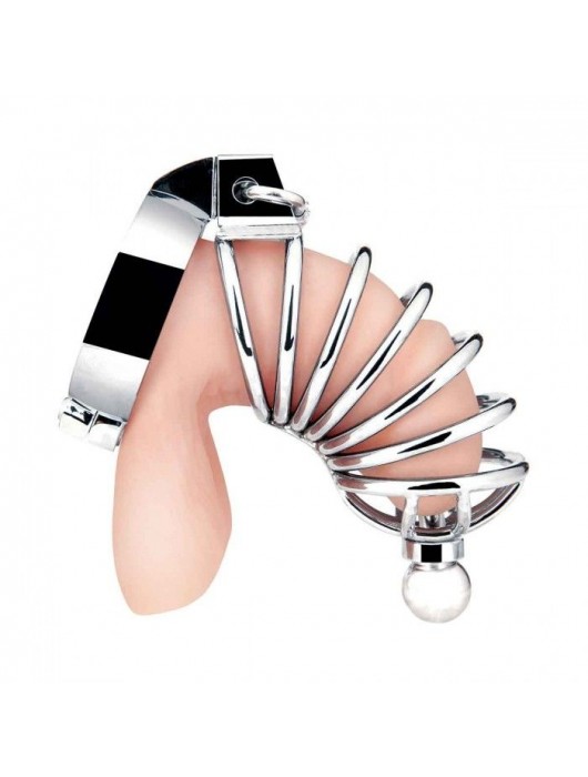 Серебристая клетка для члена Urethral Play Cage - BlueLine - купить с доставкой в Ангарске