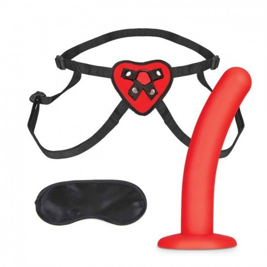 Красный поясной фаллоимитатор Red Heart Strap on Harness   5in Dildo Set - 12,25 см. - Lux Fetish - купить с доставкой в Ангарске