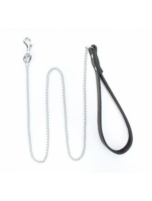Металлический поводок с кожаной ручкой - БДСМ Арсенал - купить с доставкой в Ангарске