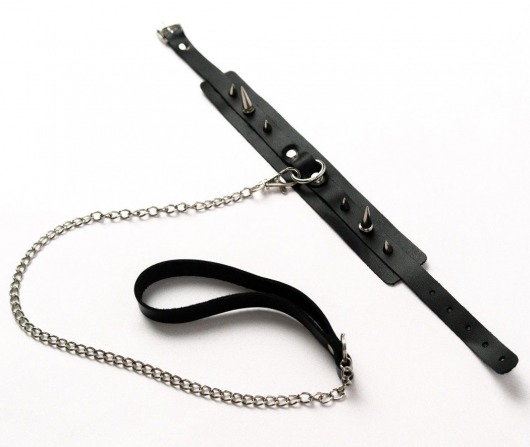 Черный ошейник с шипами и поводком - Crazy Handmade - купить с доставкой в Ангарске