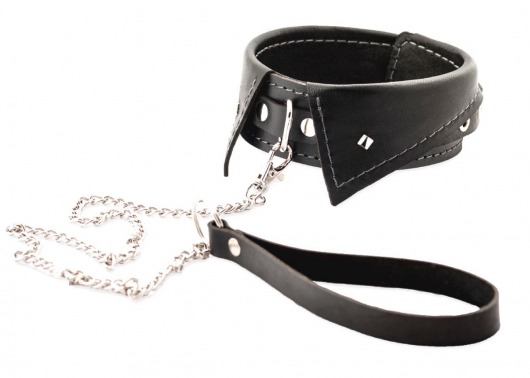 Черный ошейник-воротничок с металлическим поводком - Crazy Handmade - купить с доставкой в Ангарске