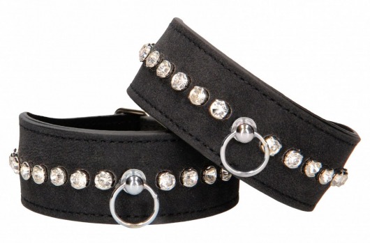 Черные наручники Diamond Studded Wrist Cuffs - Shots Media BV - купить с доставкой в Ангарске