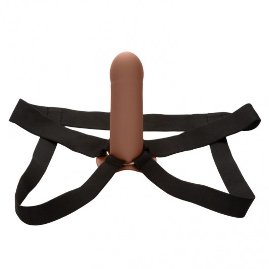 Коричневый фаллопротез из силикона Extension with Harness - 15,75 см. - California Exotic Novelties - купить с доставкой в Ангарске