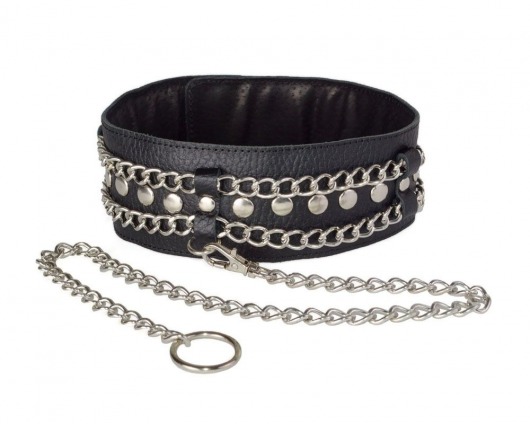 Чёрный ошейник с цепочками и поводком - Sitabella - купить с доставкой в Ангарске