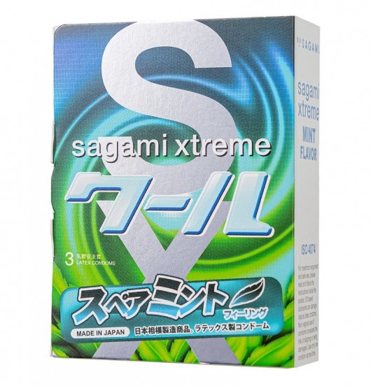 Презервативы Sagami Xtreme Mint с ароматом мяты - 3 шт. - Sagami - купить с доставкой в Ангарске