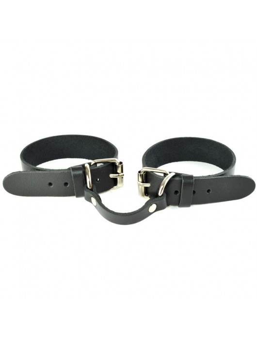 Черные кожаные наручники со съемной красной опушкой - Sitabella - купить с доставкой в Ангарске