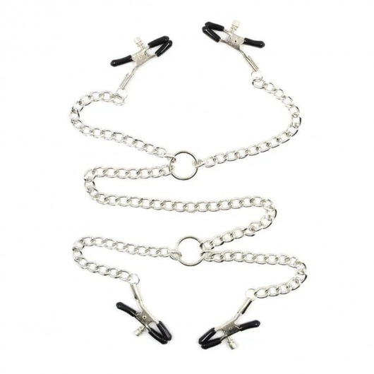 Серебристые зажимы для сосков и половых губ на тонкой цепочке - Notabu - купить с доставкой в Ангарске