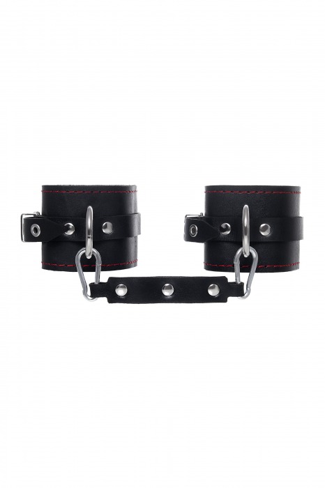 Черные кожаные однослойные оковы с контрастной строчкой - Pecado - купить с доставкой в Ангарске