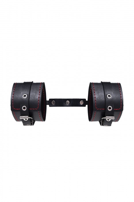 Черные кожаные однослойные оковы с контрастной строчкой - Pecado - купить с доставкой в Ангарске