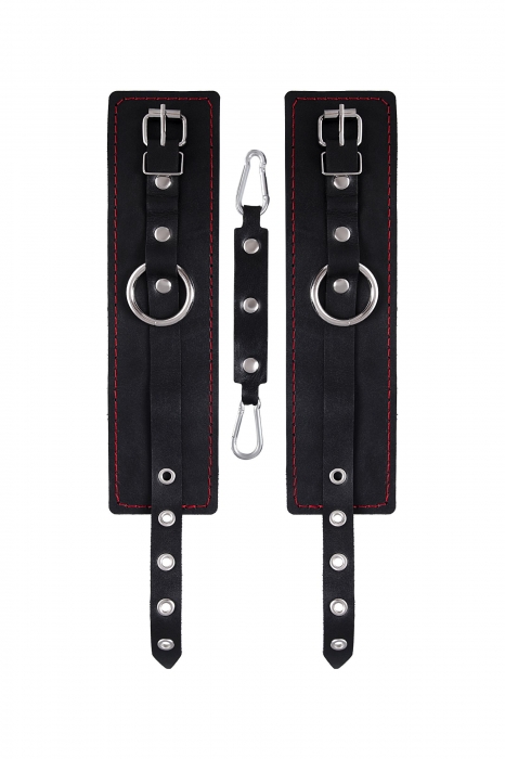 Черные кожаные однослойные оковы с контрастной строчкой - Pecado - купить с доставкой в Ангарске