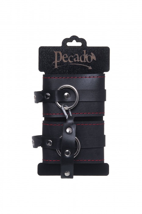 Черные кожаные однослойные оковы с контрастной строчкой - Pecado - купить с доставкой в Ангарске