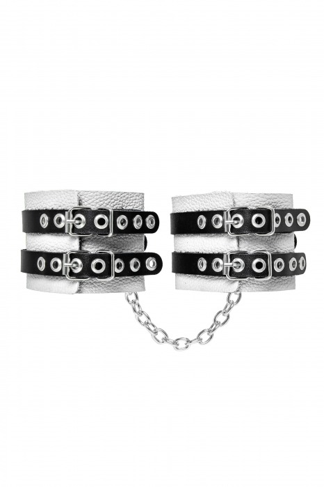 Бело-черные оковы с двумя ремешками и люверсами - Pecado - купить с доставкой в Ангарске