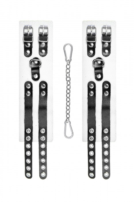 Бело-черные оковы с двумя ремешками и люверсами - Pecado - купить с доставкой в Ангарске