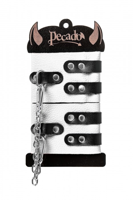 Бело-черные оковы с двумя ремешками и люверсами - Pecado - купить с доставкой в Ангарске