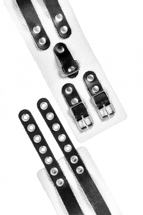 Бело-черные оковы с двумя ремешками и люверсами - Pecado - купить с доставкой в Ангарске