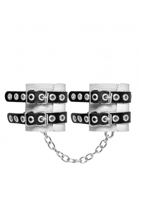 Бело-черные наручники с двумя ремешками и люверсами - Pecado - купить с доставкой в Ангарске