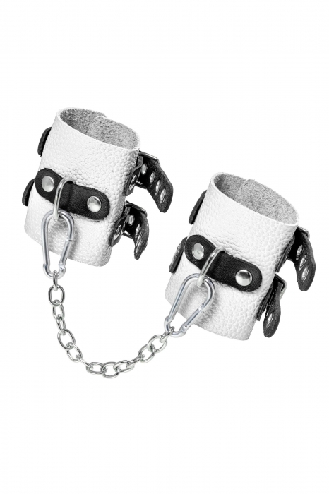 Бело-черные наручники с двумя ремешками и люверсами - Pecado - купить с доставкой в Ангарске
