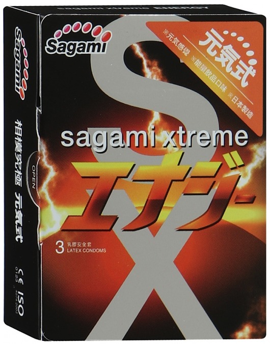 Презервативы Sagami Xtreme ENERGY с ароматом энергетика - 3 шт. - Sagami - купить с доставкой в Ангарске