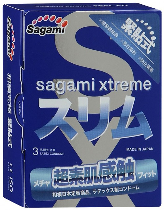 Розовые презервативы Sagami Xtreme FEEL FIT 3D - 3 шт. - Sagami - купить с доставкой в Ангарске