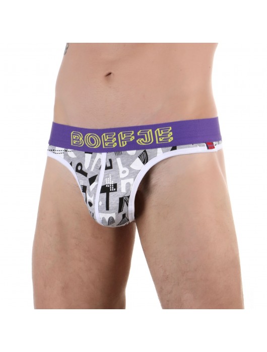 Сексуальные серые трусы-тонги с принтом в виде букв - Boefje купить с доставкой