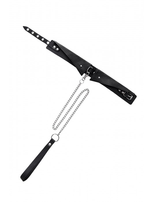 Черный кожаный ошейник-воротник с поводком - Pecado - купить с доставкой в Ангарске