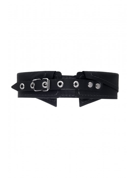 Черный кожаный ошейник-воротник с поводком - Pecado - купить с доставкой в Ангарске