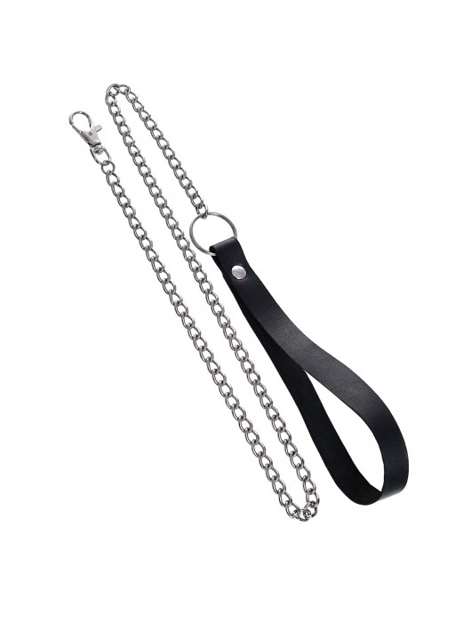 Черный кожаный ошейник-воротник с поводком - Pecado - купить с доставкой в Ангарске