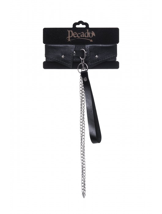 Черный кожаный ошейник-воротник с поводком - Pecado - купить с доставкой в Ангарске