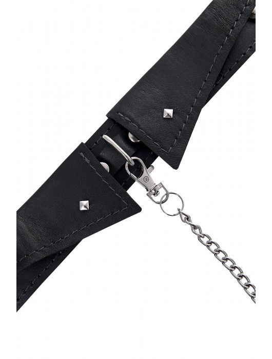 Черный кожаный ошейник-воротник с поводком - Pecado - купить с доставкой в Ангарске