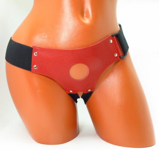 Красные кожаные трусики для страпона - БДСМ Арсенал - купить с доставкой в Ангарске