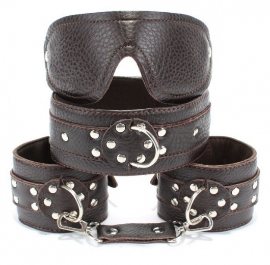 Набор БДСМ-аксессуаров из мягкой кожи черного цвета - БДСМ Арсенал - купить с доставкой в Ангарске